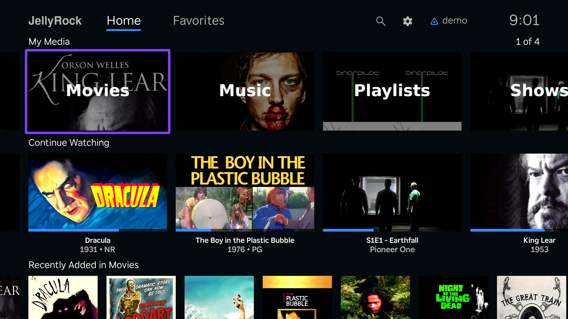 JellyRock home screen on Roku