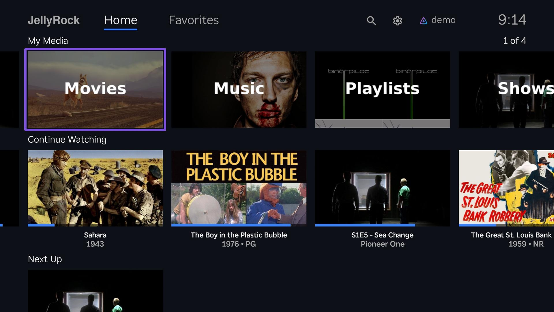 JellyRock home screen on Roku