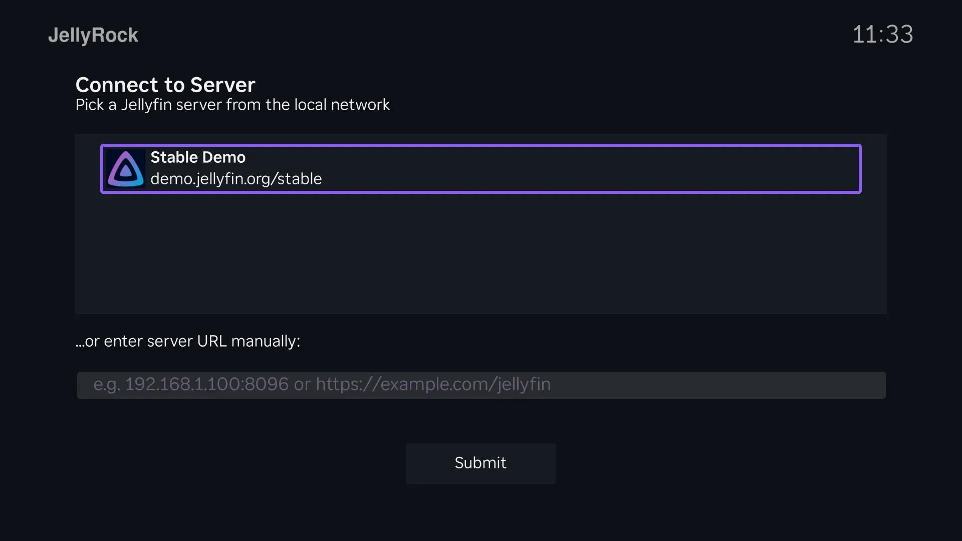 JellyRock — Server select