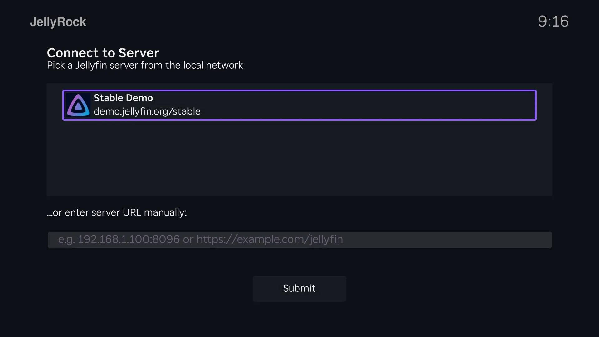 JellyRock — Server select
